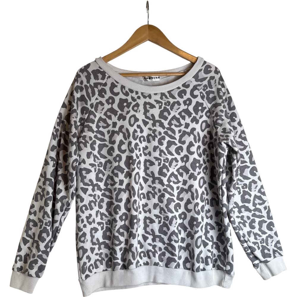 Ecowish Leopard Print Sweatshirt Women’s XL Gray Crewneck Pullover EUC - Picture 2 of 8